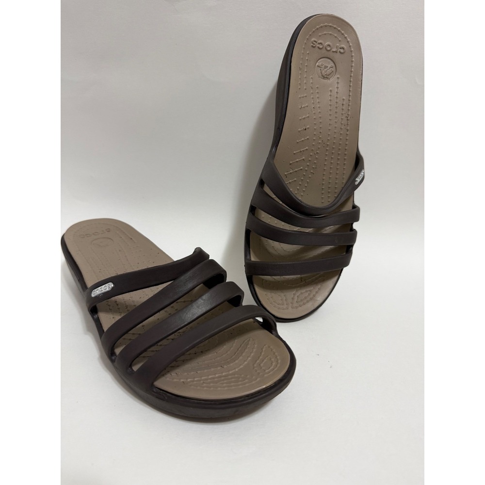 Crocs Sanrah Strappy Wedge Sandals Espresso Brown Womens Size 9 Slide Shoes